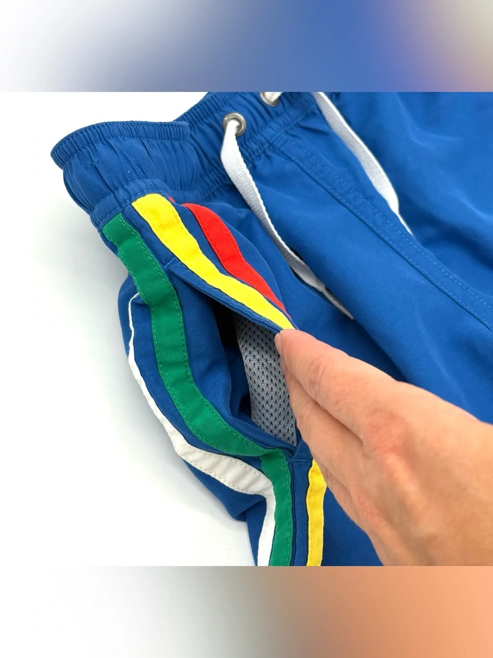 EUC Hanna Andersson Little Boys Rainbow Stripes Swim Trunks / Shorts in Blue 6-7